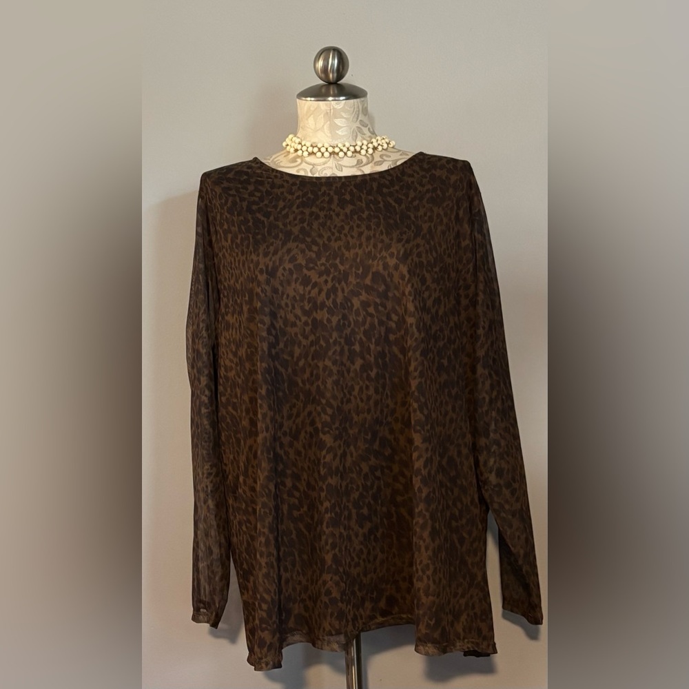 🆕 Terra & Sky Top Mesh Leopard Animal Print Lined Sleeves Are Sheer.Size 3X. #47